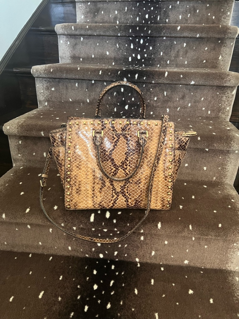 Michael Kors Tan Brown Python-Effect Satchel
